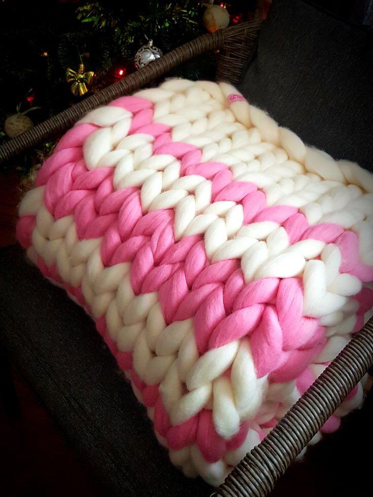 Manta Merino Natural & Rosa