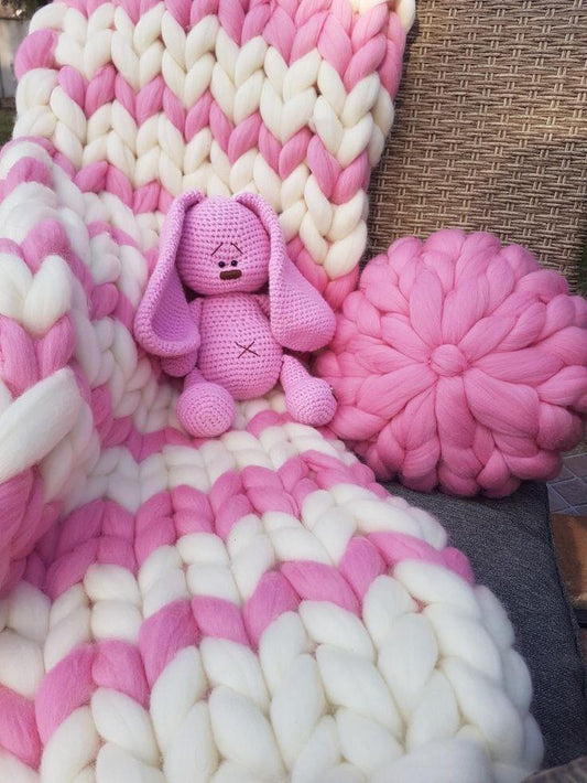 Manta Merino Natural & Rosa